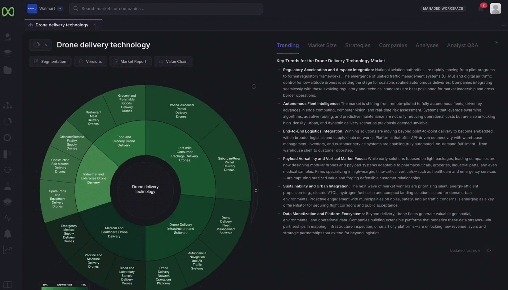 An AI-generated market map segmenting a sector, with key trends written alongside it