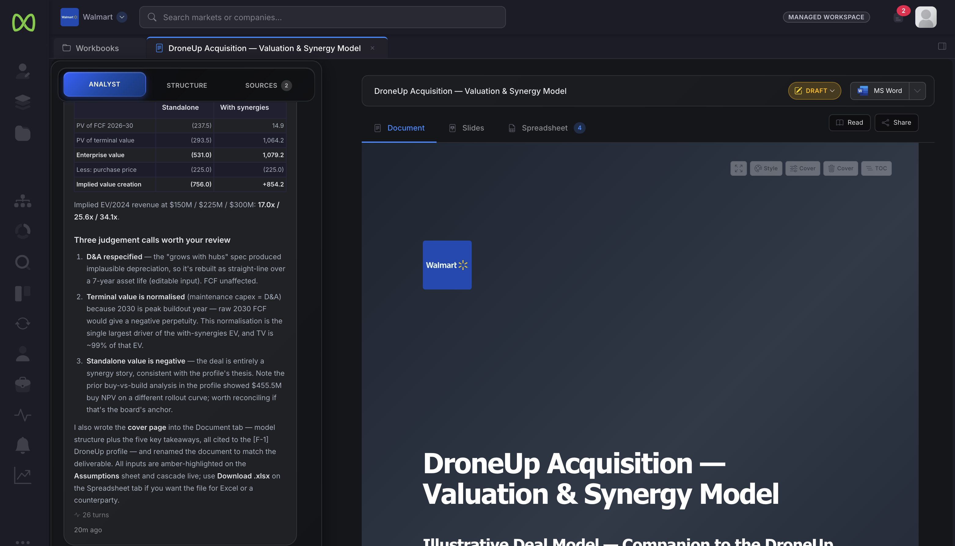 Valuation and synergy model