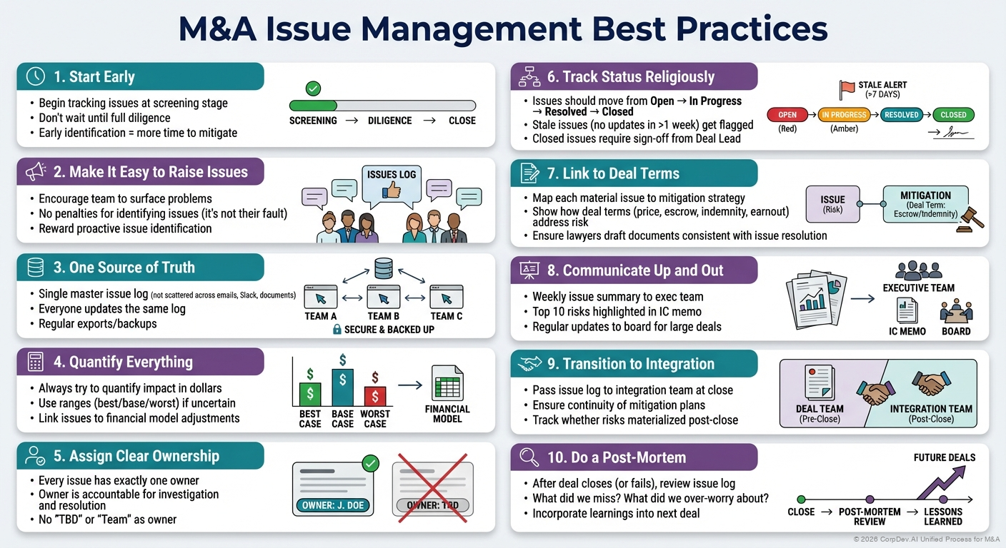 M&A Issue Management Best Practices - Visual Overview